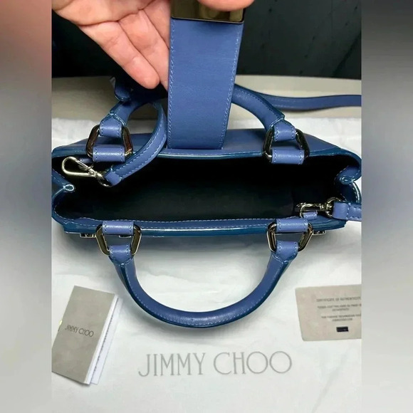 Jimmy‎ Choo Lockett Leather Studded Tote Bag With Crossbody Strap Denim VGC - Picture 8 of 10